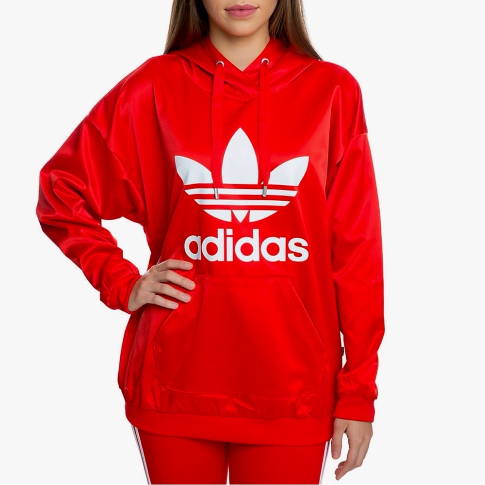 Adidas Bold Red Satin Trefoil Hoodie